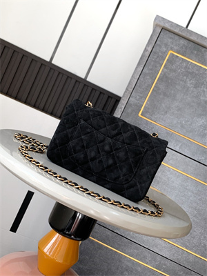 Cha.nel Mini Classic Flap Bag Suede Gold Tone Metal Black 01116