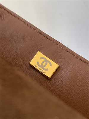 Cha.nel Mini Classic Flap Bag Suede Gold Tone Metal Brown 01116