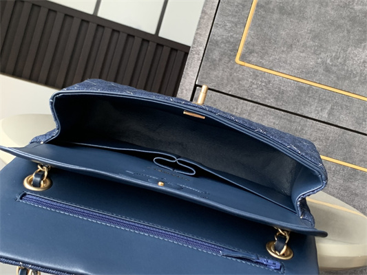 Cha.nel Medium Classic Flap Bag Denim Gold Tone Metal 01112