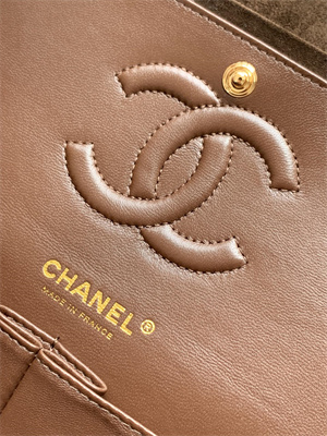 Cha.nel Medium Classic Flap Bag Suede Gold Tone Metal Coffee 01112