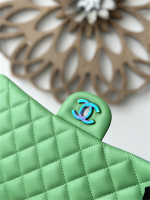 Cha.nel Medium Classic Flap Bag Lambskin Iridescent Metal Green/Blue 01112