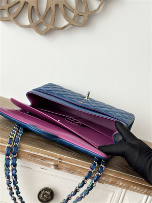 Cha.nel Medium Classic Flap Bag Lambskin Iridescent Metal Dk Blue/Rose Purple 01112