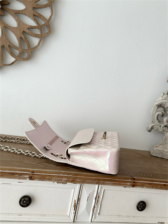 Ch*el medium classic flap bag iridescent lambskin gold tone metal lt beige 01112