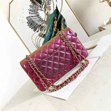 Ch*el medium classic flap bag iridescent lambskin gold tone metal 01112