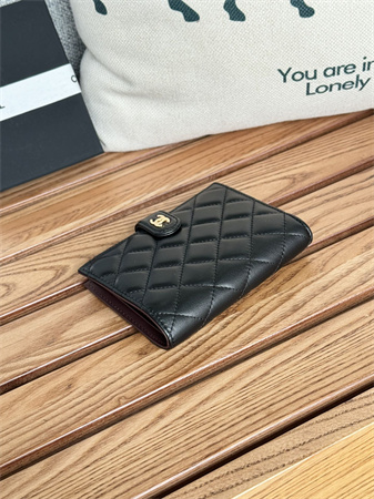Ch*el passport holder in lambskin gold tone metal black ap3658