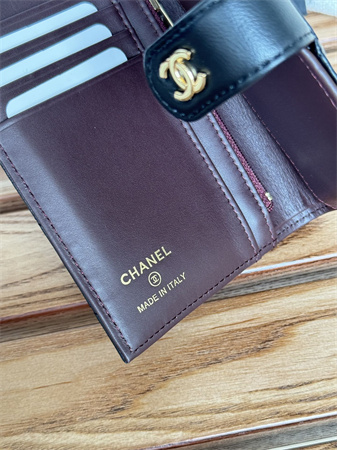Ch*el passport holder in lambskin gold tone metal black ap3658