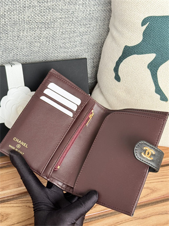 Ch*el passport holder in grained calfskin gold tone metal black ap3658