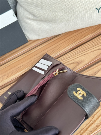 Ch*el passport holder in grained calfskin gold tone metal black ap3658