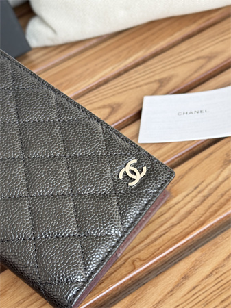 Ch*el passport holder in grained calfskin silver tone metal black a80385