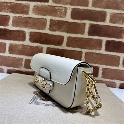 Gu.cci Horsebit 1955 Small Shoulder Bag White Leather 735178