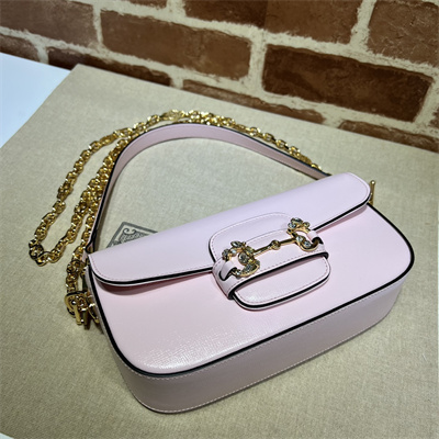 Gu.cci Horsebit 1955 Small Shoulder Bag Pink Leather 735178