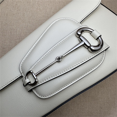 Gu.cci Horsebit 1955 Small Shoulder Bag White Leather 764155