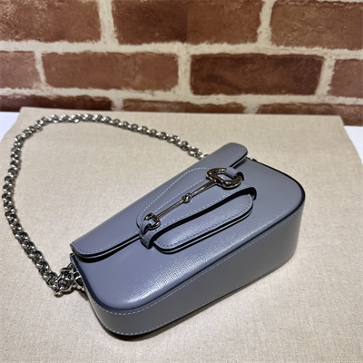 Gu.cci Horsebit 1955 Mini Shoulder Bag Grey Leather 774209