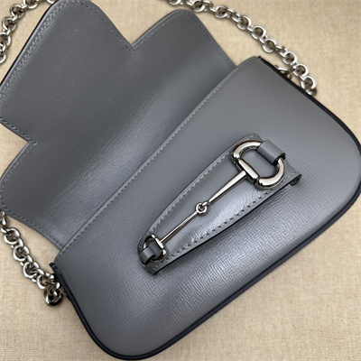 Gu.cci Horsebit 1955 Mini Shoulder Bag Grey Leather 774209
