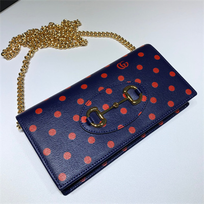 Gu.cci Horsebit 1955 Wallet With Chain Leather Navy With Red Dot 621892