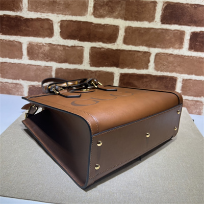 gu.cci diana small tote bag brown leather with G*u*i printing 660195