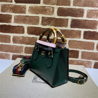 Gu.cci Diana Mini Tote Bag Green Leather 2 Straps 702732