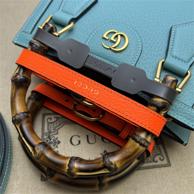Gu.cci Diana Mini Tote Bag Blue Leather 2 Straps 702732