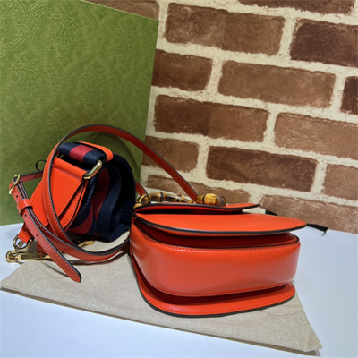 Gu.cci Bamboo 1947 Mini Top Handle Bag Orange Leather 686864