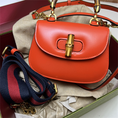 Gu.cci Bamboo 1947 Mini Top Handle Bag Orange Leather 686864