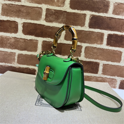 Gu.cci Bamboo 1947 Mini Top Handle Bag Green Leather 686864