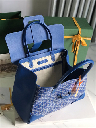 Go*ard saigon tote bag Go*ardine canvas & chevroches calfskin sky blue