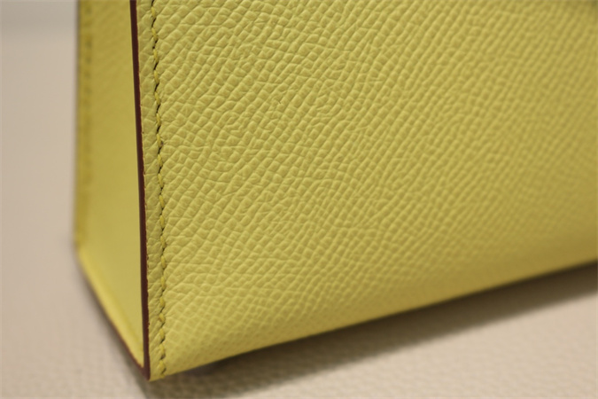 Kelly Mini II Bag Epsom Leather Gold/Silver Hardware In Jaune Poussin Color HS