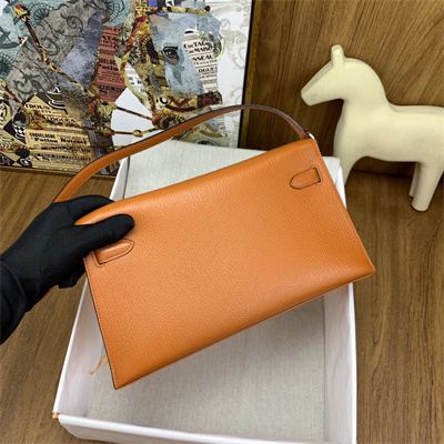 Kelly Elan Bag Goatskin Leather With Ostrich Feather Silver Tone Metal In Orange HS