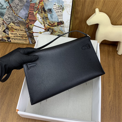 Kelly Elan Bag Goatskin Leather With Ostrich Feather Silver Tone Metal In Black HS