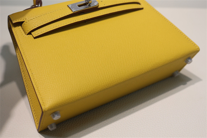 Kelly Mini II Bag Epsom Leather Gold/Silver Hardware In Jaune Amber Color HS