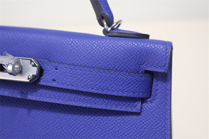 Kelly Mini II Bag Epsom Leather Gold/Silver Hardware In Blue Electric Color HS