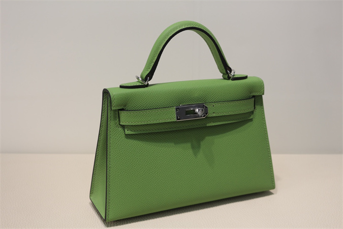 Kelly Mini II Bag Epsom Leather Gold/Silver Hardware In Vert Criquet Color HS