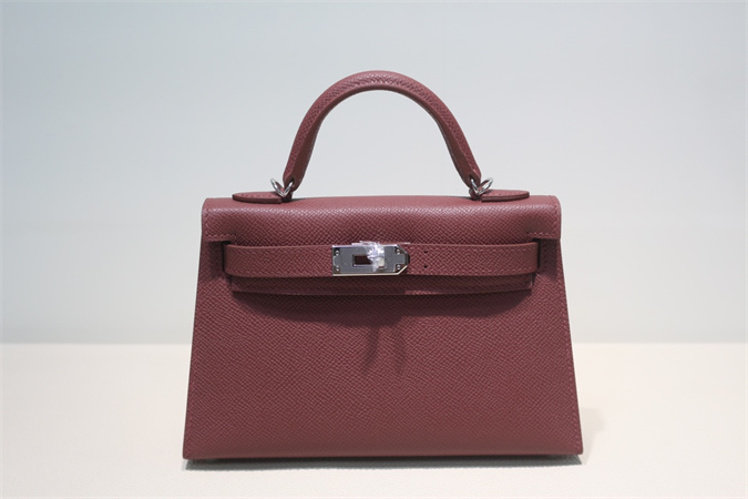 Kelly Mini II Bag Epsom Leather Gold/Silver Hardware In Bordeaux Color HS