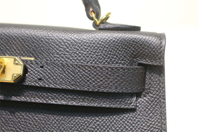 Kelly Mini II Bag Epsom Leather Gold/Silver Hardware In Black Color HS