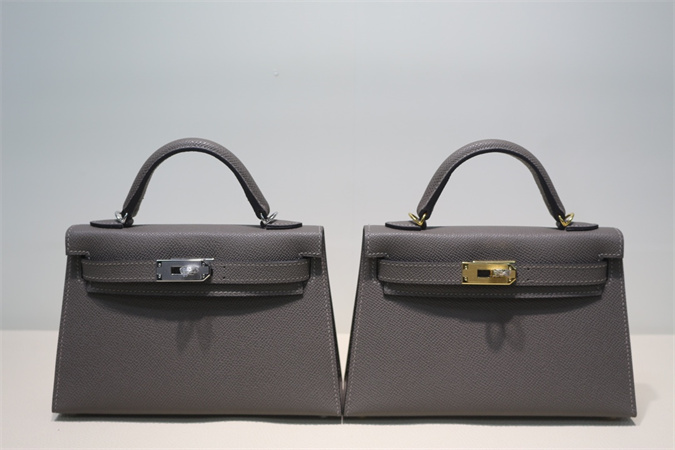 Kelly Mini II Bag Epsom Leather Gold/Silver Hardware In Etain Color HS