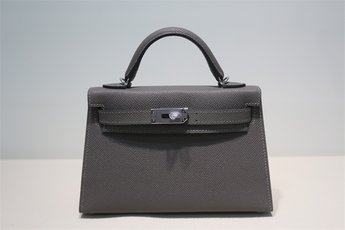 Kelly Mini II Bag Epsom Leather Gold/Silver Hardware In Etain Color HS