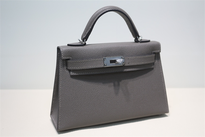 Kelly Mini II Bag Epsom Leather Gold/Silver Hardware In Etain Color HS