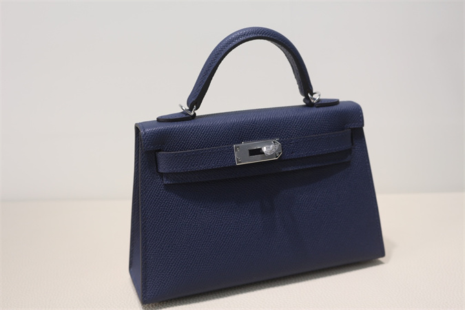 Kelly Mini II Bag Epsom Leather Gold/Silver Hardware In Bleu Saphire Color HS