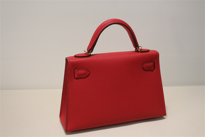 Kelly Mini II Bag Epsom Leather Gold/Silver Hardware In Red Color HS