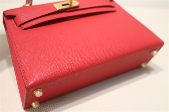 Kelly Mini II Bag Epsom Leather Gold/Silver Hardware In Red Color HS