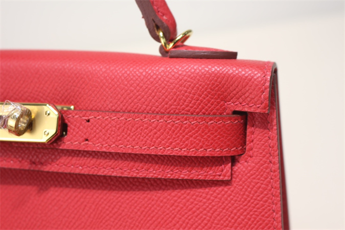 Kelly Mini II Bag Epsom Leather Gold/Silver Hardware In Red Color HS