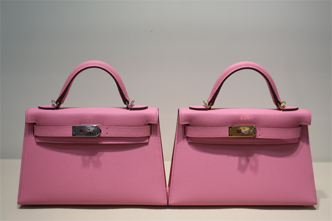 Kelly Mini II Bag Epsom Leather Gold/Silver Hardware In Pink Color HS