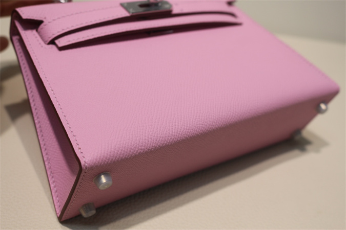 Kelly Mini II Bag Epsom Leather Gold/Silver Hardware In Mauve Syivestre Color HS