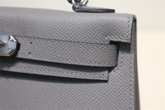 Kelly Mini II Bag Epsom Leather Gold/Silver Hardware In Gris Meyer Color HS