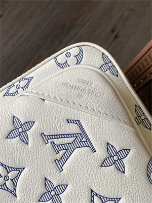 L.V Trio Messenger Bag Monogram Shadow calf leather White/Navy Blue M24754