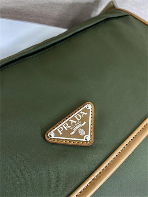 Pra*a re-nylon and leather shoulder bag military/caramel 2vd052