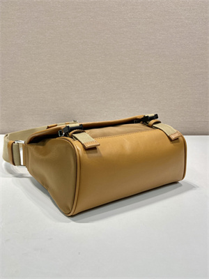 Pra*a re-nylon and leather shoulder bag cork beige 2vd066