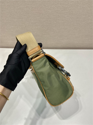 Pra*a re-nylon and leather shoulder bag military/caramel 2vd066