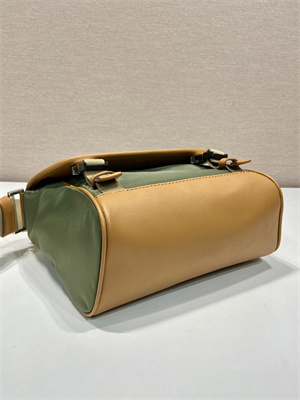 Pra*a re-nylon and leather shoulder bag military/caramel 2vd066