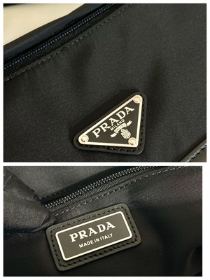 Pra*a re-nylon and leather shoulder bag black 2vd066